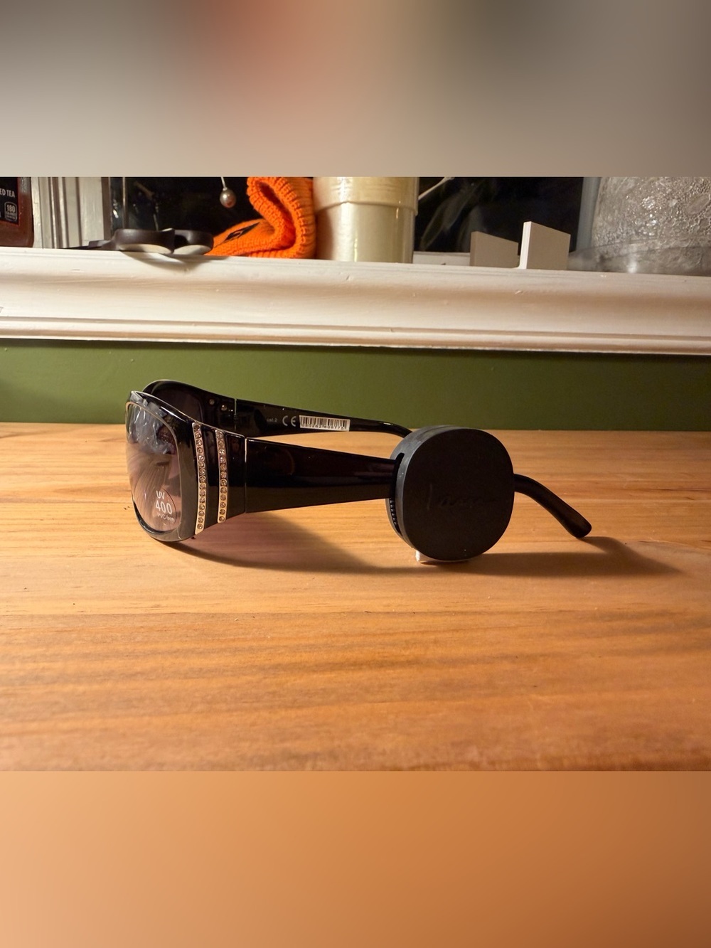 Black Women's Sunglasses with Rhinestone Accent - Picture 3 of 3